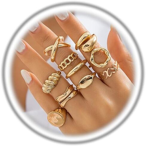 10pcs حلقات الذهب مكتنزة مكتنزة للنساء ، و 14 كيلو متر مطلي بالذهب مطلي بالقابل للتعديل حلقة مفتوحة قابلة in Kuwait
