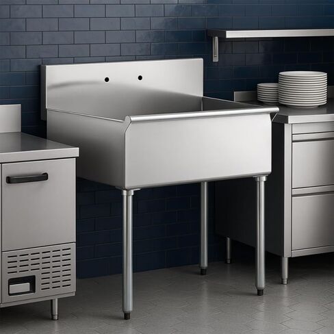 36" x 24" x 14" Stainless Steel Utility Sink with 8 3/4" Backsplash – 16-Gauge 430 Freestanding Commercial Prep & Wash Sink for Restaurants, Cafes, Bars, Foodservice Kitchens in Kuwait