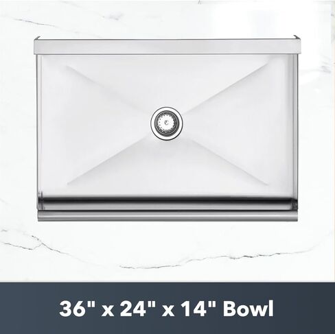 36" x 24" x 14" Stainless Steel Utility Sink with 8 3/4" Backsplash – 16-Gauge 430 Freestanding Commercial Prep & Wash Sink for Restaurants, Cafes, Bars, Foodservice Kitchens in Kuwait