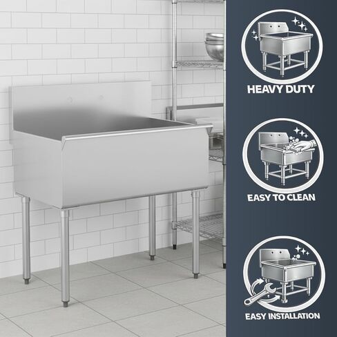 36" x 24" x 14" Stainless Steel Utility Sink with 8 3/4" Backsplash – 16-Gauge 430 Freestanding Commercial Prep & Wash Sink for Restaurants, Cafes, Bars, Foodservice Kitchens in Kuwait