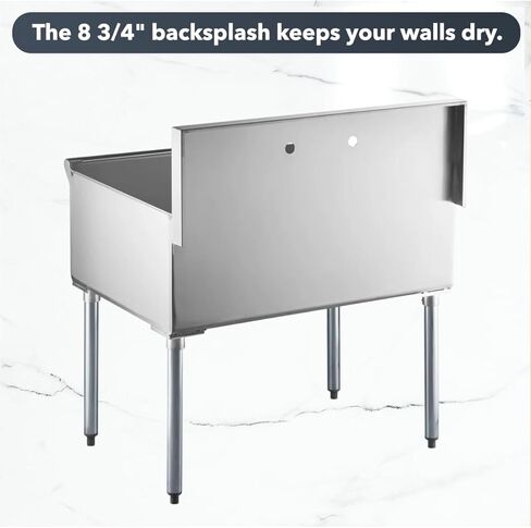 36" x 24" x 14" Stainless Steel Utility Sink with 8 3/4" Backsplash – 16-Gauge 430 Freestanding Commercial Prep & Wash Sink for Restaurants, Cafes, Bars, Foodservice Kitchens in Kuwait