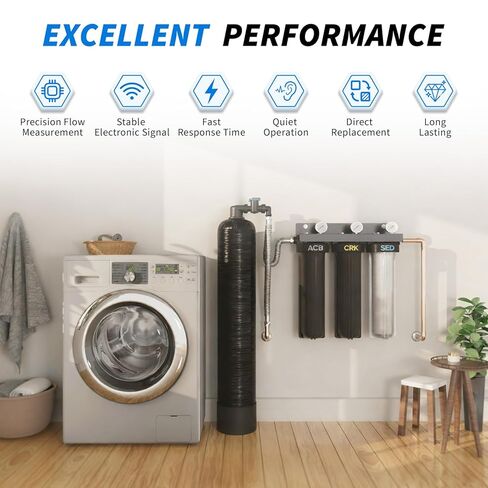 60626 Electronic Turbine Meter with 3/4" NPT Plastic Yoke,Compatible with Pentair Fleck 2510,5600SXT,5000,5800,6700,9000,9100 Water Softeners,with Clip,Screw,Flow Meter Cable in Kuwait