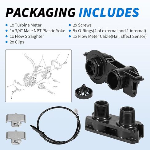 60626 Electronic Turbine Meter with 3/4" NPT Plastic Yoke,Compatible with Pentair Fleck 2510,5600SXT,5000,5800,6700,9000,9100 Water Softeners,with Clip,Screw,Flow Meter Cable in Kuwait