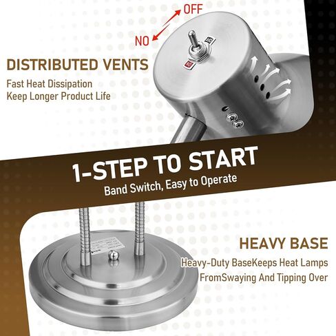 Winado Food Heating Lamp, 2x250W Commercial Food Heat Lamp, Stainless Steel Catering Food Warming Lamp Restaurant Equipment for Restaurant Kitchen Cafeteria, Silver in Kuwait