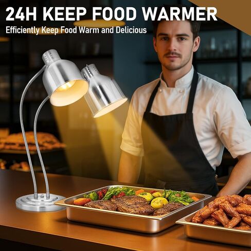 Winado Food Heating Lamp, 2x250W Commercial Food Heat Lamp, Stainless Steel Catering Food Warming Lamp Restaurant Equipment for Restaurant Kitchen Cafeteria, Silver in Kuwait