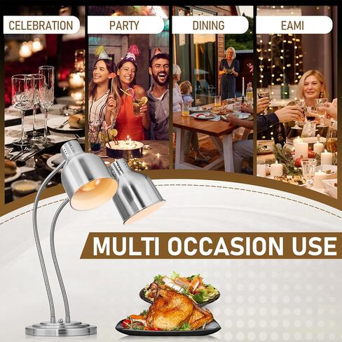 Winado Food Heating Lamp, 2x250W Commercial Food Heat Lamp, Stainless Steel Catering Food Warming Lamp Restaurant Equipment for Restaurant Kitchen Cafeteria, Silver in Kuwait