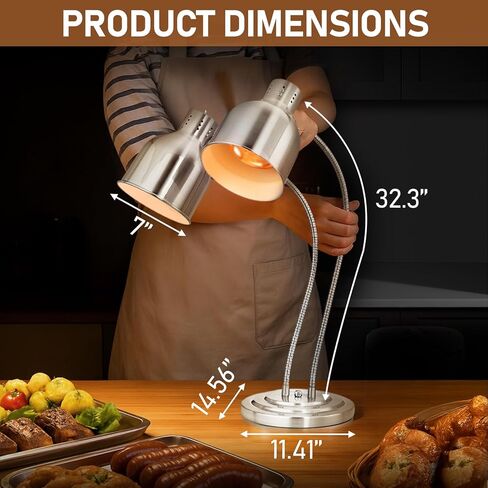 Winado Food Heating Lamp, 2x250W Commercial Food Heat Lamp, Stainless Steel Catering Food Warming Lamp Restaurant Equipment for Restaurant Kitchen Cafeteria, Silver in Kuwait