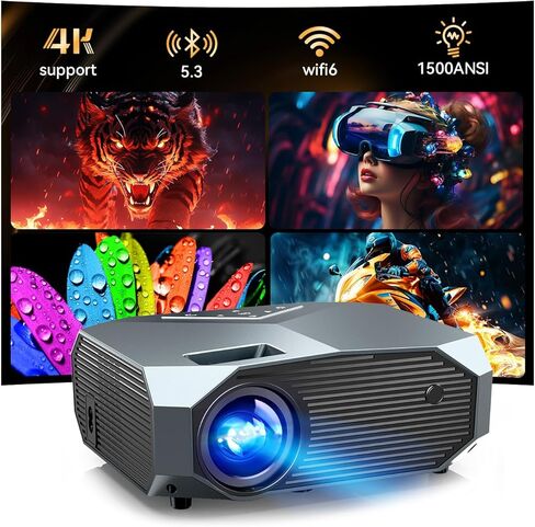 Jowhick Projector مع WiFi و Bluetooth ، جهاز عرض أفلام محمول محمول 1080 بكسل ، 50 ٪ -100 ٪ Zoom ، 400 بوصة ، عرض 4K متوافق مع HDMI/USB/PC/TV/PS5/DVD/Android/iOS in Kuwait