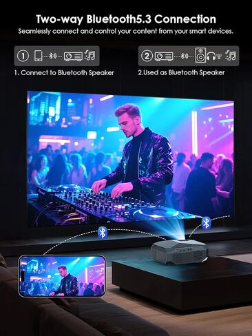 Jowhick Projector مع WiFi و Bluetooth ، جهاز عرض أفلام محمول محمول 1080 بكسل ، 50 ٪ -100 ٪ Zoom ، 400 بوصة ، عرض 4K متوافق مع HDMI/USB/PC/TV/PS5/DVD/Android/iOS in Kuwait