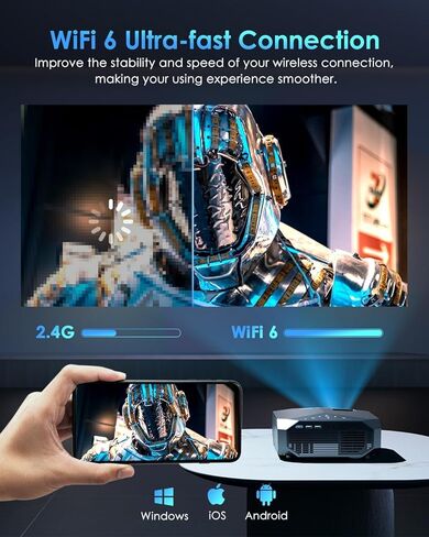 Jowhick Projector مع WiFi و Bluetooth ، جهاز عرض أفلام محمول محمول 1080 بكسل ، 50 ٪ -100 ٪ Zoom ، 400 بوصة ، عرض 4K متوافق مع HDMI/USB/PC/TV/PS5/DVD/Android/iOS in Kuwait