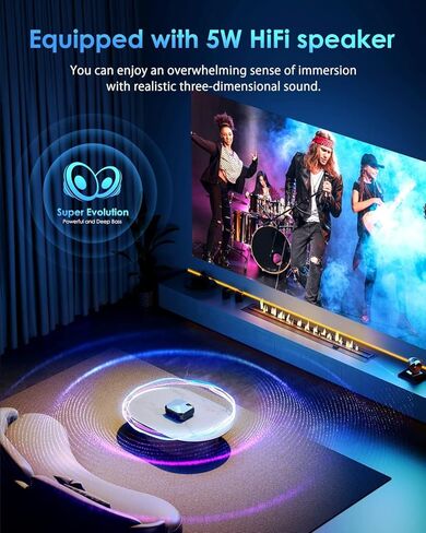 Jowhick Projector مع WiFi و Bluetooth ، جهاز عرض أفلام محمول محمول 1080 بكسل ، 50 ٪ -100 ٪ Zoom ، 400 بوصة ، عرض 4K متوافق مع HDMI/USB/PC/TV/PS5/DVD/Android/iOS in Kuwait