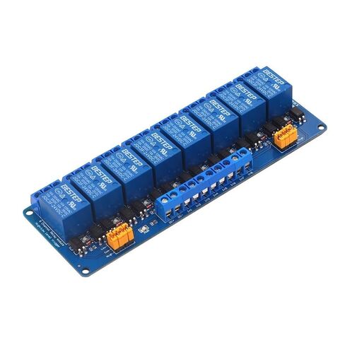 وحدة ترحيل 8 قنوات، 3V-24V، مشغل عالي ومنخفض المستوى، مخرج مرحل Optocoupler، 2NO 2NC، اتصال فضي، 10 أمبير، 250 فولت تيار متردد، 3 فولت دقيقة، 12 فولت لون، تشغيل يدوي، حامل سكة DIN، موصل لولبي in Saudi Arabia