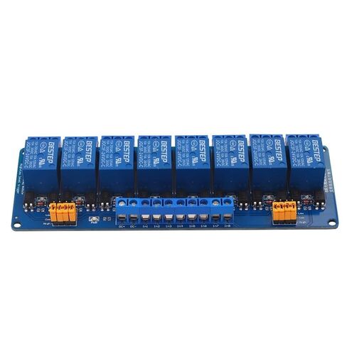 وحدة ترحيل 8 قنوات، 3V-24V، مشغل عالي ومنخفض المستوى، مخرج مرحل Optocoupler، 2NO 2NC، اتصال فضي، 10 أمبير، 250 فولت تيار متردد، 3 فولت دقيقة، 12 فولت لون، تشغيل يدوي، حامل سكة DIN، موصل لولبي in Saudi Arabia