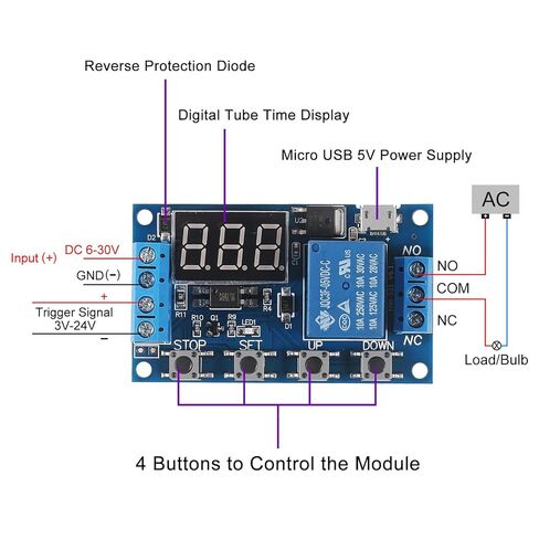 2pcs DC 6-30V Timer Relay Programmable Time Delay Relay Module Cycle Timer with LED Display Support Micro USB 5V Power Supply, Smart Home Controller in Saudi Arabia