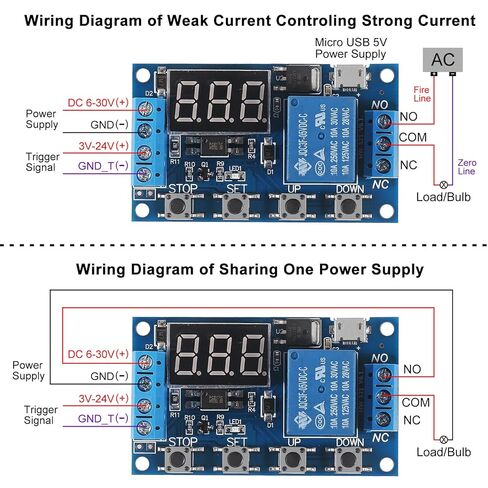 2pcs DC 6-30V Timer Relay Programmable Time Delay Relay Module Cycle Timer with LED Display Support Micro USB 5V Power Supply, Smart Home Controller in Saudi Arabia