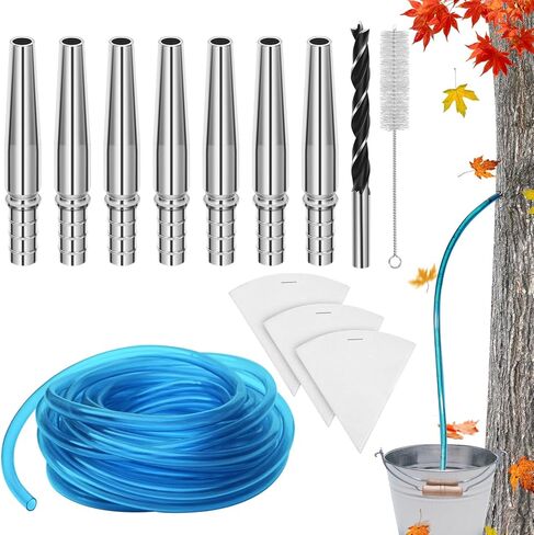 13Pcs Maple Syrup Tree Tapping Kit Include 7 Stainless Steel Maple Taps,22.9ft Maple Syrup Tubing,3 Maple Sap Filter,1 Cleaning Brush,1 Maple Tap Drill Bit for Maple Syrup Collection Supplies in Saudi Arabia