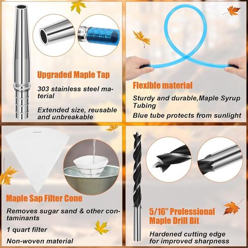13Pcs Maple Syrup Tree Tapping Kit Include 7 Stainless Steel Maple Taps,22.9ft Maple Syrup Tubing,3 Maple Sap Filter,1 Cleaning Brush,1 Maple Tap Drill Bit for Maple Syrup Collection Supplies in Kuwait