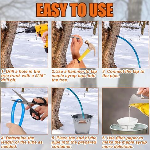 13Pcs Maple Syrup Tree Tapping Kit Include 7 Stainless Steel Maple Taps,22.9ft Maple Syrup Tubing,3 Maple Sap Filter,1 Cleaning Brush,1 Maple Tap Drill Bit for Maple Syrup Collection Supplies in Saudi Arabia
