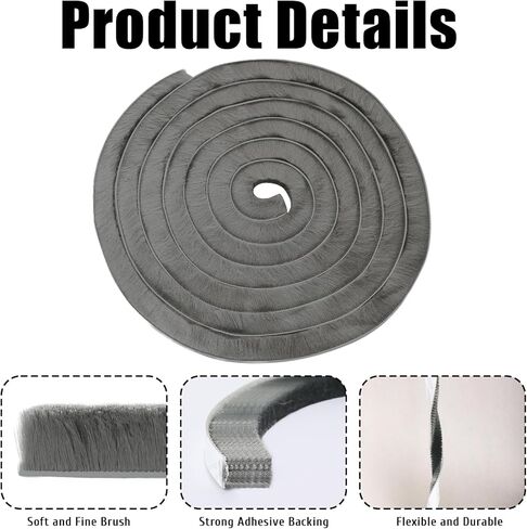 32.8ft Self-Adhesive Weather Stripping Seal Grey Brush for Doors Frame Side Sliding Windows Door Gap Draft Stopper Soundproof Dustproof for Home (0.9x0.4x32.8ft) in Saudi Arabia
