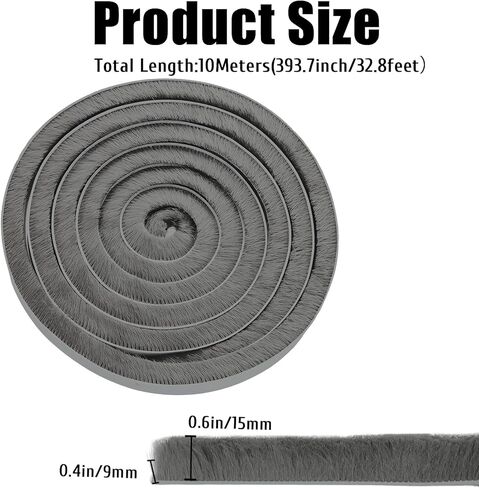 32.8ft Self-Adhesive Weather Stripping Seal Grey Brush for Doors Frame Side Sliding Windows Door Gap Draft Stopper Soundproof Dustproof for Home (0.6x0.4x32.8ft) in Saudi Arabia