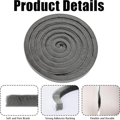 32.8ft Self-Adhesive Weather Stripping Seal Grey Brush for Doors Frame Side Sliding Windows Door Gap Draft Stopper Soundproof Dustproof for Home (0.6x0.4x32.8ft) in Saudi Arabia