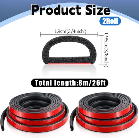 2 لفات من سدادات باب تجريد الطقس، شريط عازل مطاطي رغوي على شكل EPDM D بطول 26 قدمًا للقوارب والسيارات والبحرية وRV وأبواب/نافذة المرآب والمزيد، العرض: 0.75 بوصة؛ الارتفاع: 0.375 بوصة in Kuwait