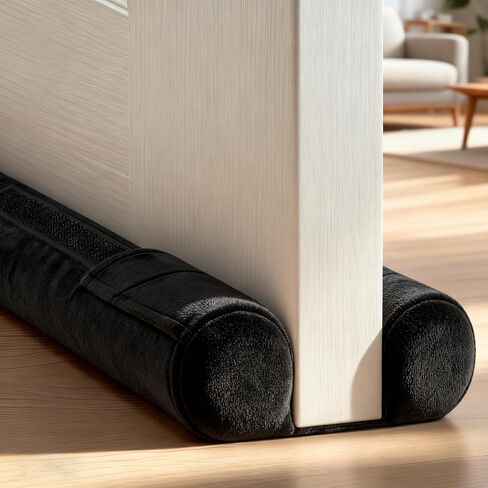 39" Door Draft Stopper - Adjustable Under Door Blocker, Double Sided Weather Stripping for Noise & Dust Proof - Universal Fit (Removable Fabric/Sponge)(Black) in Kuwait