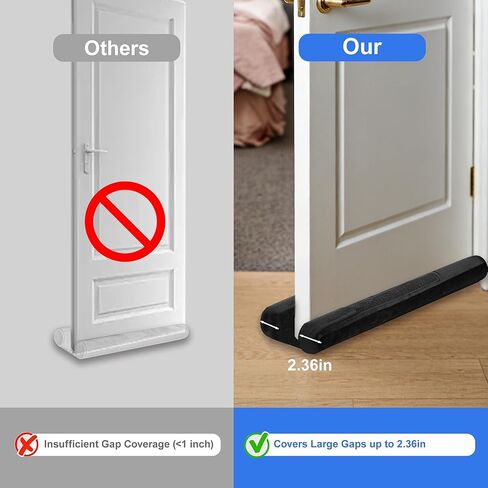 39" Door Draft Stopper - Adjustable Under Door Blocker, Double Sided Weather Stripping for Noise & Dust Proof - Universal Fit (Removable Fabric/Sponge)(Black) in Kuwait