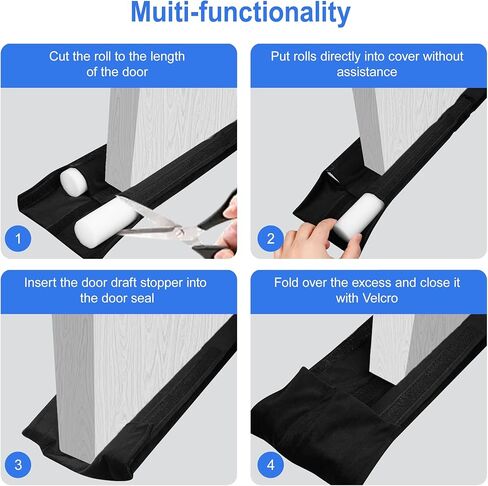 39" Door Draft Stopper - Adjustable Under Door Blocker, Double Sided Weather Stripping for Noise & Dust Proof - Universal Fit (Removable Fabric/Sponge)(Black) in Kuwait