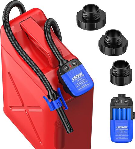 Fuel Transfer Pump, 2.4GPM Gas Pump for Gas Can with Auto-Stop Sensor, Extra Long Hose 4 Adapters, Battery-Powered Electric Gas Pump for Lawn Mower Generator Boat Emergency Use in Kuwait