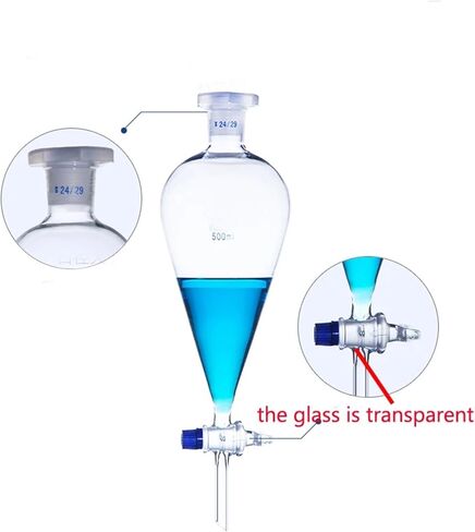 Lab Glass Pear Shape Separatory Funnel Laboratory Separating Funnel with Glass or PTFE Stopper(1000mL PTEF Stopper) in Saudi Arabia