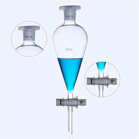 Lab Glass Pear Shape Separatory Funnel Laboratory Separating Funnel with Glass or PTFE Stopper(60mL PTEF Stopper) in Saudi Arabia