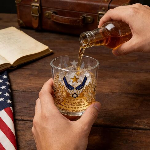 Licensed Design air force Whiskey Glass – 10oz Personalized USAF Veteran Tribute Glass, Great Gift Idea for Air Force Veterans Day Gifts, Active Duty & Military Retirement in Saudi Arabia