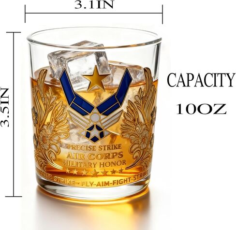 Licensed Design air force Whiskey Glass – 10oz Personalized USAF Veteran Tribute Glass, Great Gift Idea for Air Force Veterans Day Gifts, Active Duty & Military Retirement in Saudi Arabia