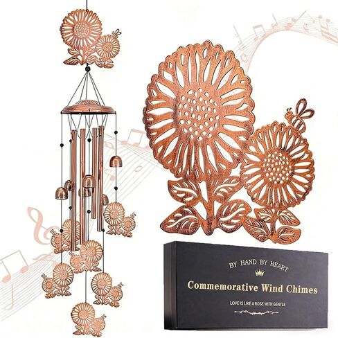 Sunflower Wind Chimes for Outside - Metal Garden Decor with Deep Tone Aluminum Tubes - Sympathy Windchime Outdoor Gifts for Garden Patio in Saudi Arabia