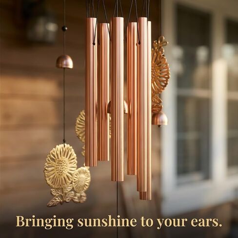 Sunflower Wind Chimes for Outside - Metal Garden Decor with Deep Tone Aluminum Tubes - Sympathy Windchime Outdoor Gifts for Garden Patio in Saudi Arabia