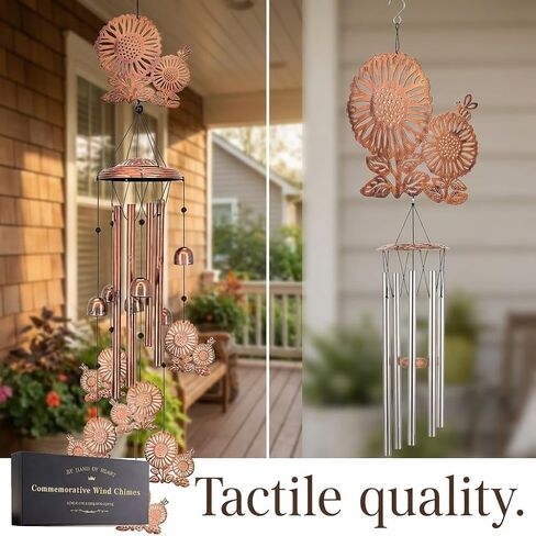 Sunflower Wind Chimes for Outside - Metal Garden Decor with Deep Tone Aluminum Tubes - Sympathy Windchime Outdoor Gifts for Garden Patio in Saudi Arabia