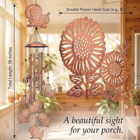 Sunflower Wind Chimes for Outside - Metal Garden Decor with Deep Tone Aluminum Tubes - Sympathy Windchime Outdoor Gifts for Garden Patio in Saudi Arabia