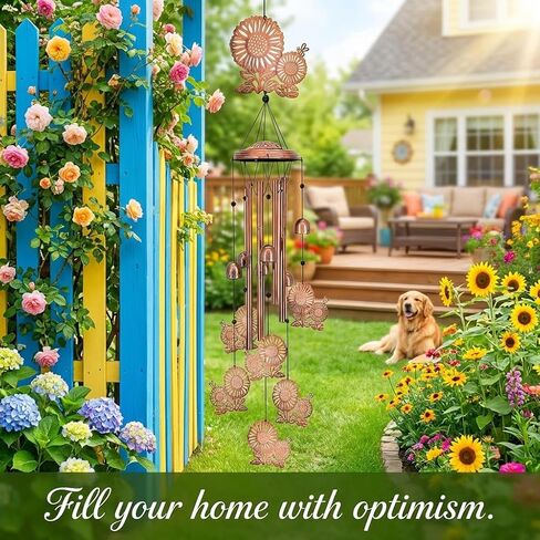 Sunflower Wind Chimes for Outside - Metal Garden Decor with Deep Tone Aluminum Tubes - Sympathy Windchime Outdoor Gifts for Garden Patio in Saudi Arabia