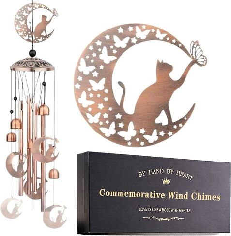 Cat Memorial Wind Chimes - Pet Sympathy Gifts for Loss of Cat - Moon Cat Decor for Outside Garden - Deep Tone Large Outdoor Windchime Gift Box in Saudi Arabia