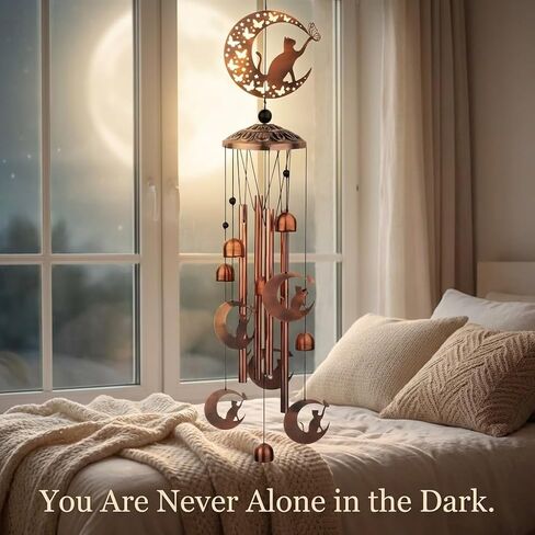 Cat Memorial Wind Chimes - Pet Sympathy Gifts for Loss of Cat - Moon Cat Decor for Outside Garden - Deep Tone Large Outdoor Windchime Gift Box in Saudi Arabia
