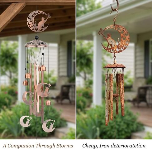 Cat Memorial Wind Chimes - Pet Sympathy Gifts for Loss of Cat - Moon Cat Decor for Outside Garden - Deep Tone Large Outdoor Windchime Gift Box in Saudi Arabia