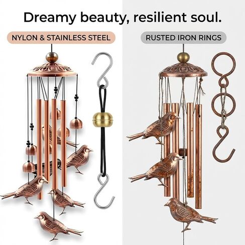 Magpie Wind Chimes Outdoor Deep Tone - Metal Bird Garden Decor - Sympathy Windchime for Outside - Unique Housewarming Gifts with Box in Saudi Arabia