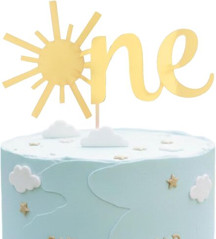 Cake Topper for Baby 1st Birthday - Gold Glitter Sunshine First Anniversary Shower Topper, Single-sided Sun ONE Birthday Cake Smash Topper For Photo Booth Props, Party Cake Decorating Supplies in Saudi Arabia