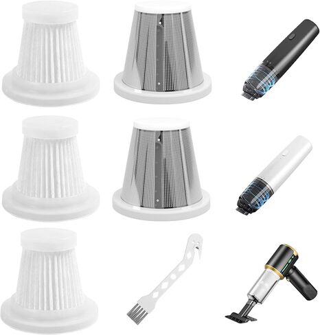 [5 عبوات] فلاتر بديلة (3 قياسية + 2 من الفولاذ المقاوم للصدأ) - متوافقة مع مكنسة JIXINMIYUE HX-606 وA9life SY01-Q8 المحمولة/السيارة - قابلة للغسل وإعادة الاستخدام وسهلة التركيب in Kuwait