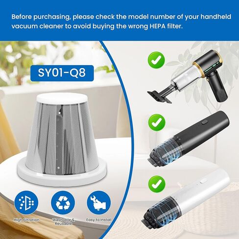 [5 عبوات] فلاتر بديلة (3 قياسية + 2 من الفولاذ المقاوم للصدأ) - متوافقة مع مكنسة JIXINMIYUE HX-606 وA9life SY01-Q8 المحمولة/السيارة - قابلة للغسل وإعادة الاستخدام وسهلة التركيب in Kuwait