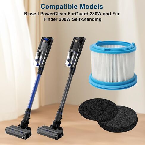 قطعتان من المرشحات البديلة القابلة للغسل المتوافقة مع Bissell 4052 4039 4137 PowerClean FurGuard 280W وFurFinder 200W، المكانس الكهربائية اللاسلكية ذاتية الوقوف، 2 مرشحات و4 منصات تصفية مسبقة وفرشاة واحدة in Saudi Arabia