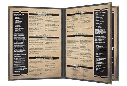 Goodsmart Pajco Style Restaurant Menu Covers – Pack of 10, Side-Loading Booklet Menu Holders, Single Stitched Edge, Clear Vinyl Menu Sleeves, Leatherette Trim, Gold Corners, Black, 4 View (8.5" x 11") in Kuwait