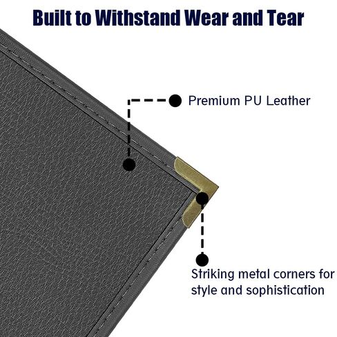 Goodsmart Pajco Style Restaurant Menu Covers – Pack of 10, Side-Loading Booklet Menu Holders, Single Stitched Edge, Clear Vinyl Menu Sleeves, Leatherette Trim, Gold Corners, Black, 4 View (8.5" x 11") in Kuwait