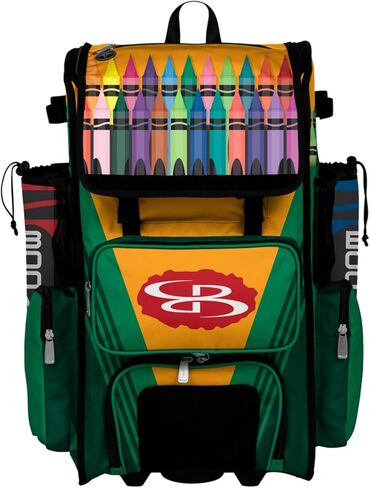 Boombah Rolling Superpack Baseball/Softball Gear Bag - Telescopic Handle - Holds 4 Bats - Wheeled Version - Crayons Multi in Saudi Arabia